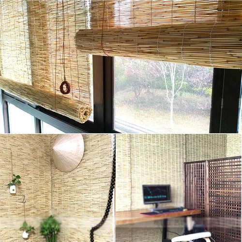 Vista 4 de Cortina de caña, persianas enrollables de bambú natural, persianas retro con pajilla, persianas romanas, filtro de luz para el hogar, anti-UV