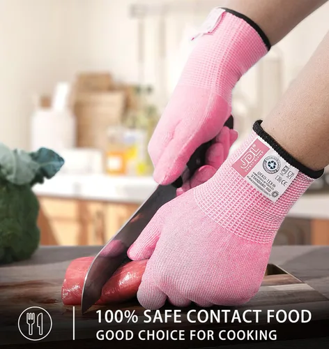 Vista 3 de JDL Guantes resistentes a cortes ANSI A5 para mujeres, grado alimenticio, protección contra cuchillos, manejo de vidrio, comodidad superior