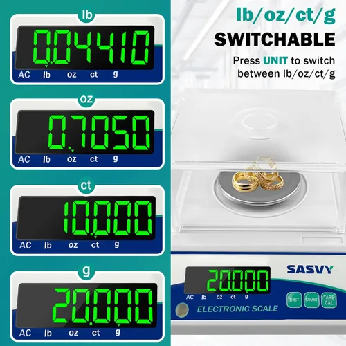 Vista 3 de Báscula de laboratorio 17.64 oz x 0.00 oz Escala científica g/oz/ct/lb Balanza analítica electrónica digital de alta precisión para joyería, cocina