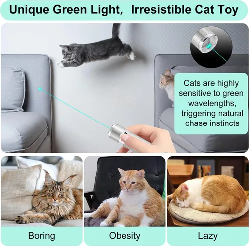 Vista 2 de TBTeek Juguete para gatos, luz verde única, modos 7 en 1, 5 patrones divertidos, carga USB, juguete interactivo para gatito perro ejercicio (1 pieza)