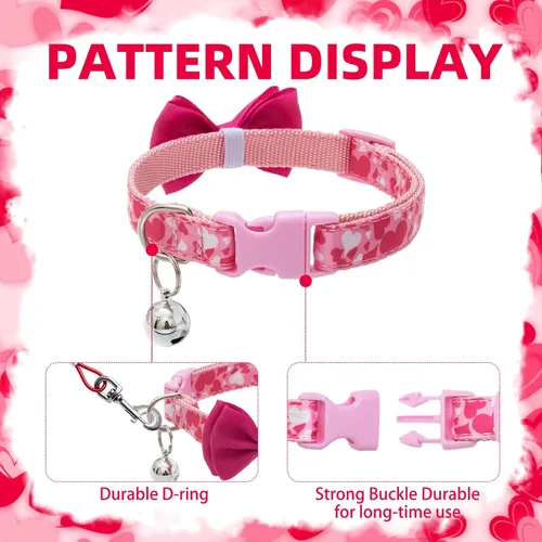 Vista 4 de PUPTECK Collar de perro con campana, paquete de 2 unidades, collar ajustable para cachorros, dulce regalo para perros pequeños y mascotas de 11.8 a