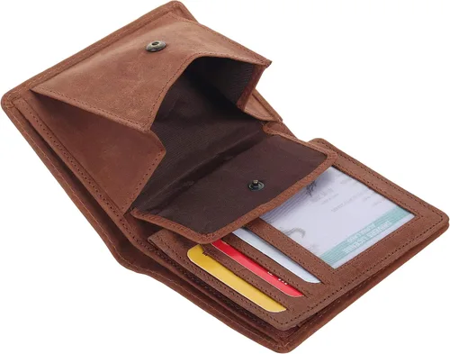 Vista 6 de AlphaHide - Cartera con bloqueo RFID para hombre diseño vertical de doble cara bolsillo para monedas 2 ventanas de identificación