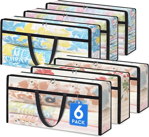 Vista 16 de TasticTotes Paquete de 4 bolsas de almacenamiento transparentes para edredón, ropa y ropa de cama, almacenamiento de mantas de plástico