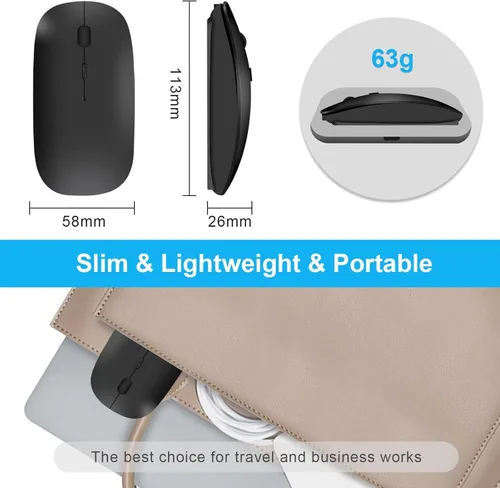 Vista 4 de Ratón inalámbrico, mouse Bluetooth para MacBook Pro/MacBook Air/computadora portátil/PC/Mac/iPad pro/computadora, Bluetooth 5.2/3.0 y receptor USB