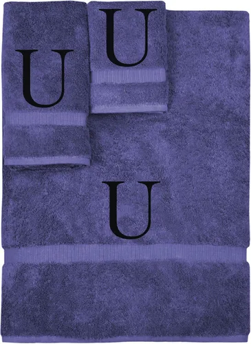 Vista 177 de Juego de toallas con monograma, regalo personalizado, juego de 3 - Letra de bloque dorada bordada en toalla - Extra absorbente 100% algodón turco