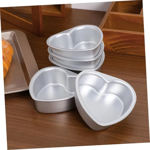 Vista 9 de Cabilock Molde para pasteles en forma de corazón, juego de 5 moldes de aluminio antiadherentes para tartas de corazón pequeño de 4.2 x 4.1 pulgadas
