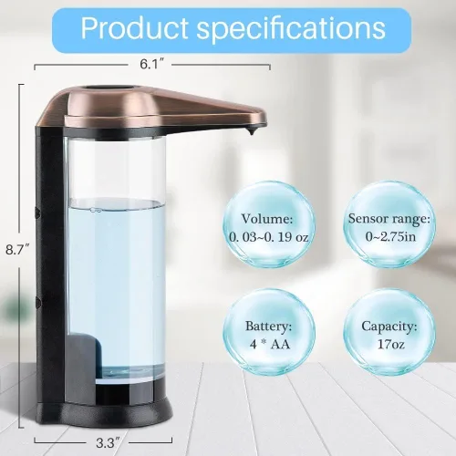Vista 8 de Secura - Dispensador de jabón automático de 17 oz, funciona con baterías, dispensador de jabón sin contacto con control de volumen ajustable