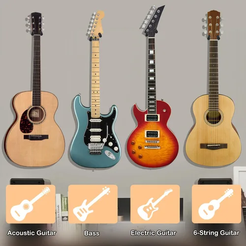 Vista 4 de MOREYES Soporte de pared para guitarra, paquete de 4 perchas de pared para guitarra con gancho de guitarra suave giratorio para guitarras de todos