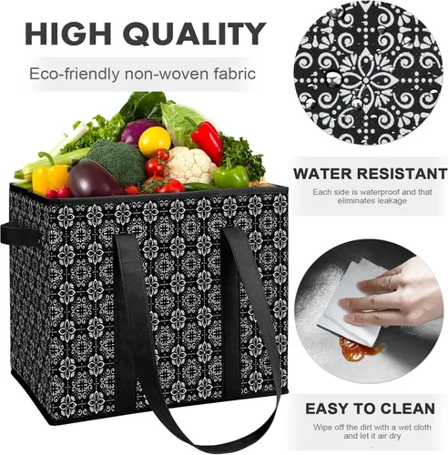 Vista 3 de WISELIFE Bolsas reutilizables para comestibles [2 unidades], bolsa grande para comestibles, resistente al agua, bolsa de compras plegable para ropa