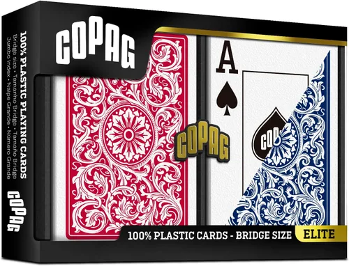 Vista 2 de Copag 1546 Diseño 100% Plástico Cartas de Juego, Tamaño Bridge (Estrecho) Rojo/Azul (Índice Jumbo, 1 Juego)
