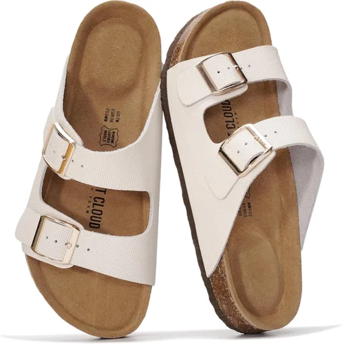 Vista 24 de Project Cloud - Sandalias planas de cuero auténtico para mujer, esenciales para la playa, sandalias de espuma viscoelástica, esenciales