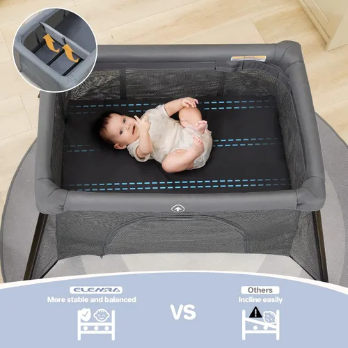 Vista 2 de ELEMARA Cuna de viaje 2 en 1 para bebé, fácil de instalar, cuna portátil con cómodo colchón y cuna plegable ligera con corral de juegos de larga