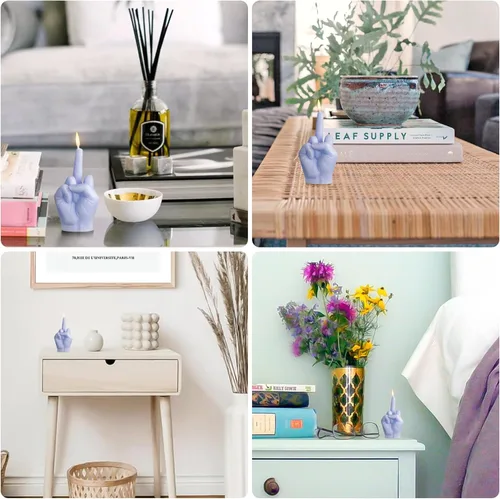 Vista 6 de Vela Perfumada con Forma de Dedo Medio Rosa Intenso Estética Danesa Pastel Decoración de Habitación Velas de Fragancia de Pino Cera de Soja Vegana