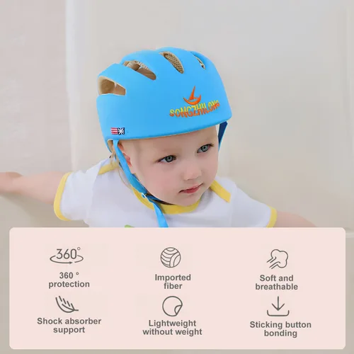 Vista 5 de Casco ajustable para bebé, gorra de arnés de cojín suave para niños, sombrero para niños pequeños cuando aprendes a gatear y jugar a caminar (azul)