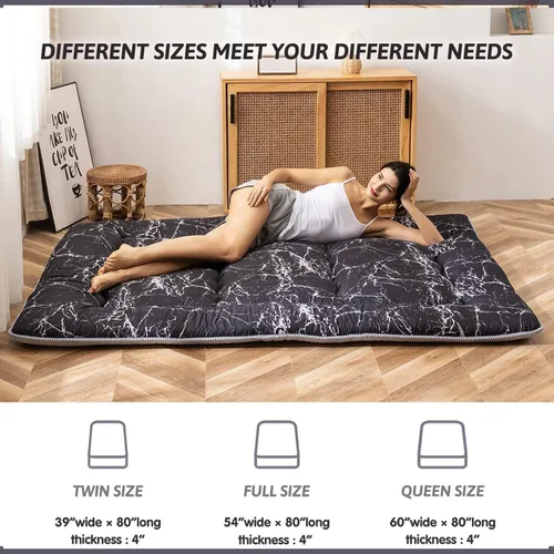 Vista 4 de MAXYOYO El mármol negro imprimió el futón japonés, la almohadilla de dormir espesa enrolla el colchón que acampa