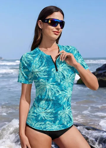 Vista 116 de BesserBay Women’s Rash Guard Shirt UPF 50+ Half Zip Short Sleeve Quick Dry Swim Shirt Swimsuit Tops