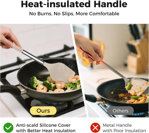 Vista 4 de Hvygss Juego de 28 piezas de utensilios de cocina de silicona con mango de acero inoxidable, juego de utensilios de cocina resistente al calor