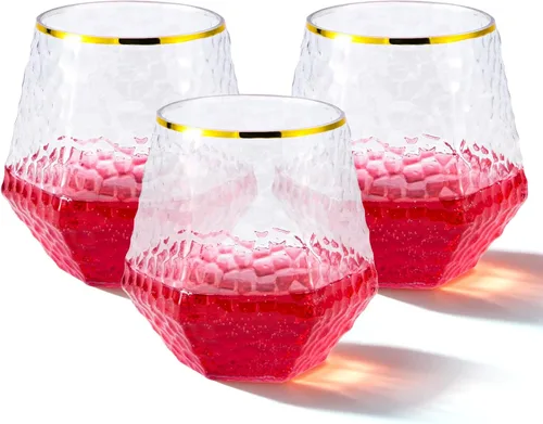 Vista 10 de Goodluck 40 piezas de copas de vino y whisky de plástico sin tallo de diamante, 12 onzas, copas de cóctel desechables, adecuadas para bodas, fiestas