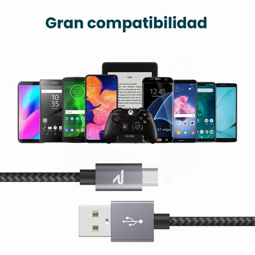 Vista 7 de RAMPOW - Paquete de 2 cables micro USB de 3.3 pies, USB-A a Micro USB de carga rápida y cable de sincronización de datos, cargador Android trenzado