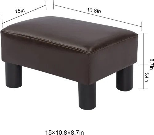 Vista 49 de Adeco 15.4" Small Footstool Ottoman for Footrest, Modern Rectangle Step Stool Extra Seating with Non-Skid Plastic Legs for Living Room, Couch, Brown