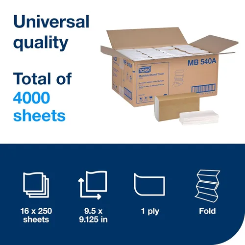 Vista 2 de Tork - Toalla de papel entredoblada H2, universal, 100% fibras recicladas, 16 x 250 toallas, MB540A