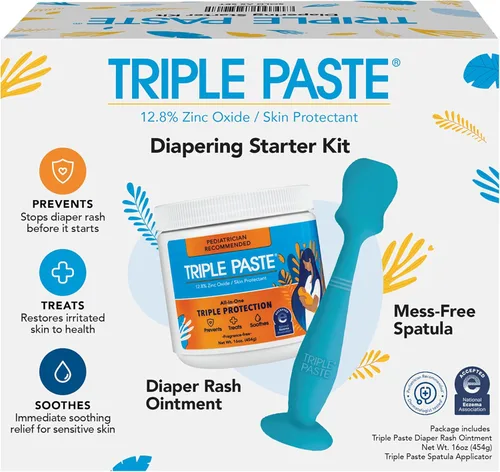 Vista 10 de Triple Paste Crema para sarpullido de pañales para bebé y paquete de espátula para bebé - 8 oz de ungüento de óxido de zinc y tratamiento
