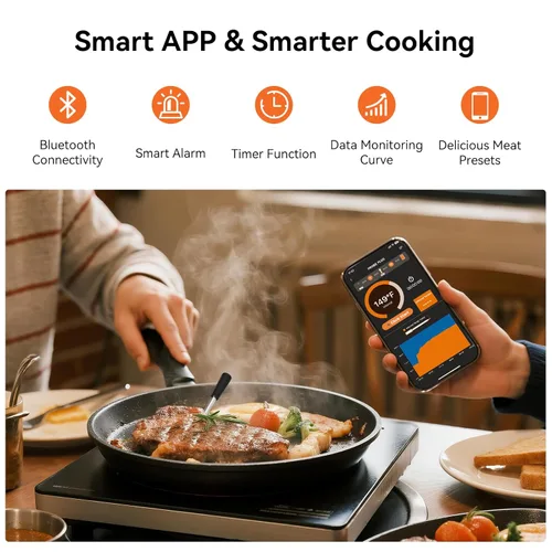 Vista 2 de Newise Termómetro de Carne Inalámbrico Bluetooth con Aplicación Inteligente, Largo Alcance y Carga Rápida, Termómetro Digital de Alimentos
