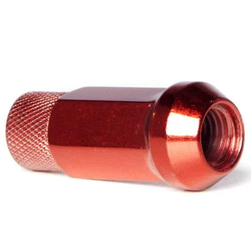 Vista 4 de Circuit Performance Tuerca hexagonal de extremo abierto extendido de acero forjado para ruedas de posventa: 12 x 1.5 rojo, juego de 20 piezas +