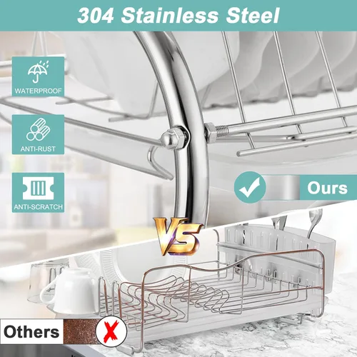 Vista 3 de Escurridor de platos de cocina, escurridor de platos para encimera de cocina con 3 escurridores y soporte para utensilios, escurridor de platos