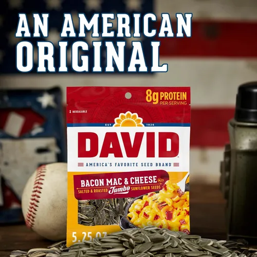 Vista 7 de DAVID Seeds Semillas de girasol jumbo saladas y tostadas con sabor a tocino a macarrones con queso, aperitivo apto para dieta cetogénica, bolsas
