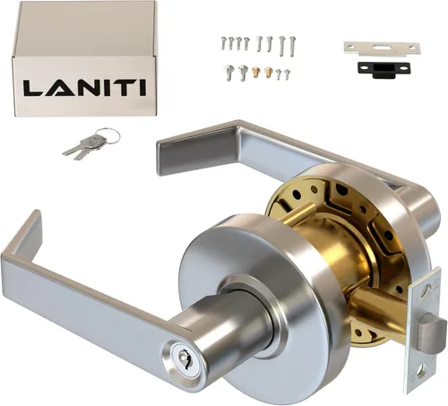 Manija de puerta comercial, herrajes para puertas comerciales, manija estilo palanca, acabado cromado cepillado (entrada/entrada con llave)