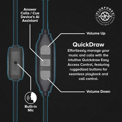 Vista 6 de Plugfones Guardian Plus - Auriculares intrauditivos híbridos con reducción de ruido con micrófono de aislamiento de ruido y controles (negro)