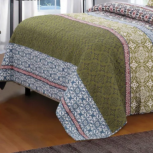 Vista 5 de Juego de edredón bohemio bohemio con fundas de almohada, patrón geométrico, mandala, azul, verde, 100 algodón, reversible, 3 piezas, ropa de cama