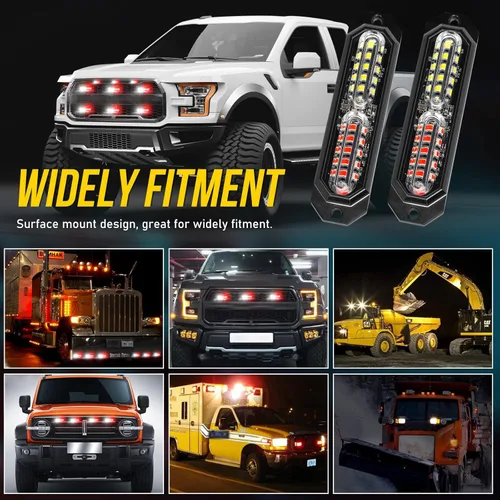 Vista 7 de Luces estroboscópicas LED para camiones, color blanco y rojo, 23 modos intermitentes, 12 LED, luz de parrilla de montaje en superficie de emergencia