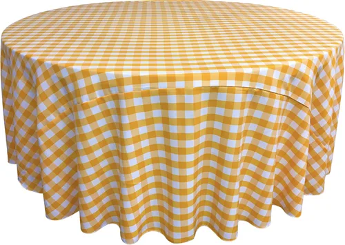 Vista 5 de Mantel LA Linen, redondo, a cuadros, polivinílico, 51 pulgadas.