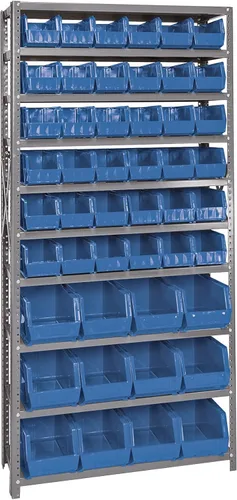 Vista 163 de Quantum QSBU-245BK Heavy Duty Shelving Unit with (7) Shelves and (24) QUS245 Black Bins for Garage Warehouse Storage Distribution 400 lb Load