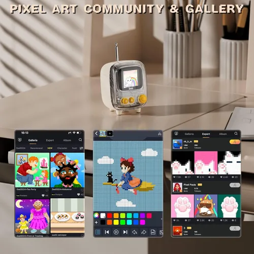 Vista 4 de Divoom Tiivoo‑2 Pixel Art - Altavoz Bluetooth de regalo con reloj despertador, radio FM, ruido blanco y pantalla de píxeles para el hogar