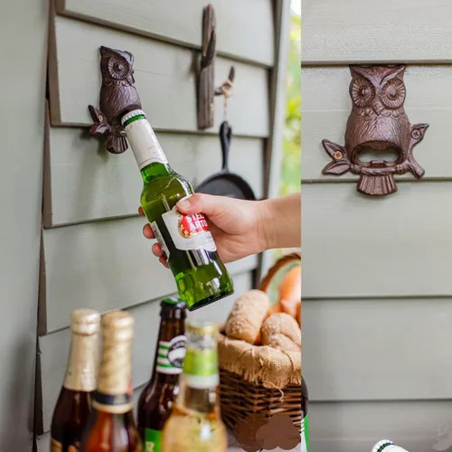 Vista 7 de RIVEENY Abrebotellas montado en la pared del búho del arrabio, decoración náutica, abrebotellas de cerveza