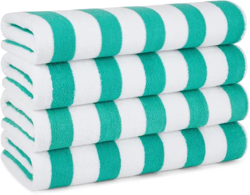 Vista 10 de Arkwright Cali Cabana Stripe - Juego de 4 toallas de playa suaves de 100% algodón, ligeras, de secado rápido, para piscina, natación y bañera