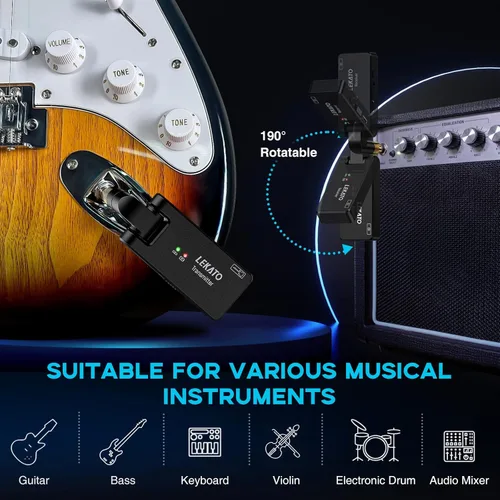 Vista 6 de LEKATO Sistema de guitarra inalámbrico con estuche de carga, receptor transmisor inalámbrico recargable de 2.4GHz, sistema de guitarra inalámbrica