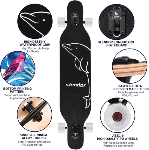 Vista 3 de Slendor - patineta longboard de madera de arce (42.0 in), para freestyle, curvatura cóncava