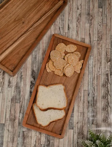 Vista 4 de NIRMAN Platos rectangulares de madera de acacia para decoración del hogar, alimentos, verduras, frutas, embutidos, bandeja para servir aperitivos
