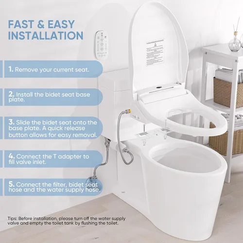 Vista 4 de LEIVI Asiento de inodoro eléctrico con control remoto inalámbrico y panel lateral, múltiples modos de pulverización, asiento con calefacción