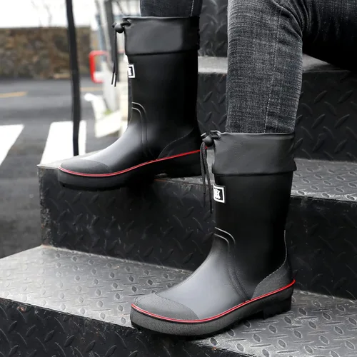 Vista 4 de HSBDNZQ Botas de lluvia para hombre, botas de goma impermeables para hombre con diseño único de PVC, cómodas y ligeras, botas de jardín resistentes