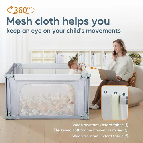 Vista 4 de Corralito para bebés de 47x47 pulgadas, corralito ajustable para bebés y niños pequeños, corralitos pequeños para bebés, área de juego