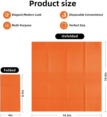 Vista 2 de KAMMAK Servilletas Desechables Paquete de 100 Servilletas de Papel Tipo Tela Naranja para Cena con Bolsillo Plegado Servilletas de Boda Toallas