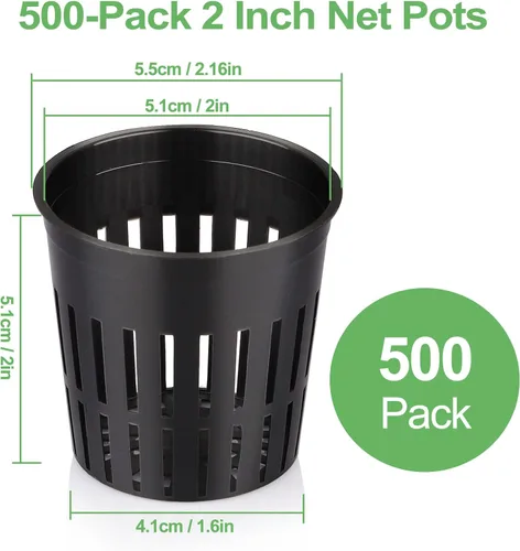 Vista 2 de Paquete de 500 macetas de red hidropónica de 2 pulgadas, copas de red de malla ranurada para sistema de cultivo de plantas, cestas de riego