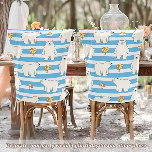 Vista 5 de Chair Slipcovers Soft for Dining Set of 6 Office Chair Cover cubre sillas para comedor Blue White Striped Bear