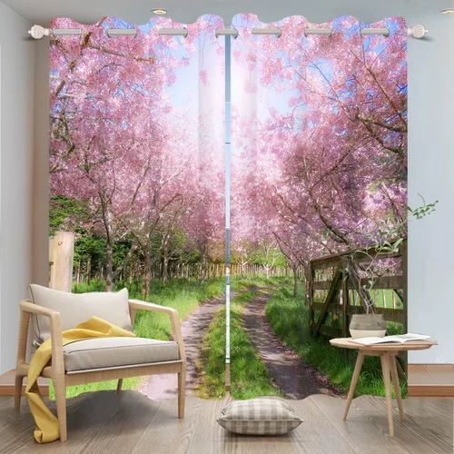 Vista 48 de Cortinas opacas para ventana con vista de cascada, día soleado, amanecer, primavera, paisaje natural, cortinas de ventana con aislamiento térmico