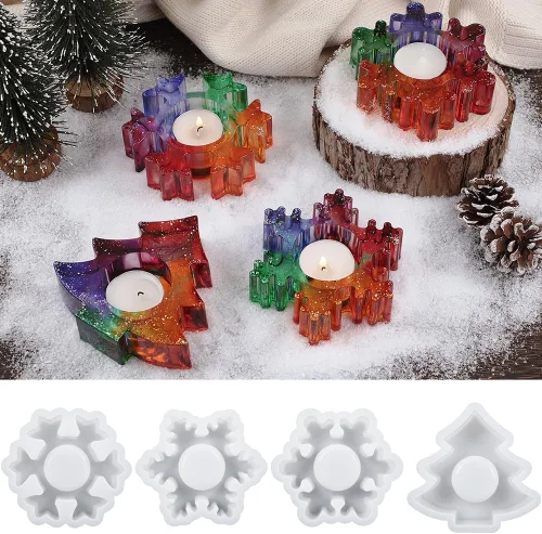 Moldes de vela 4 moldes de bandeja para velas para árbol de Navidad, moldes de silicona de copo de nieve para hacer velas, moldes de manualidades